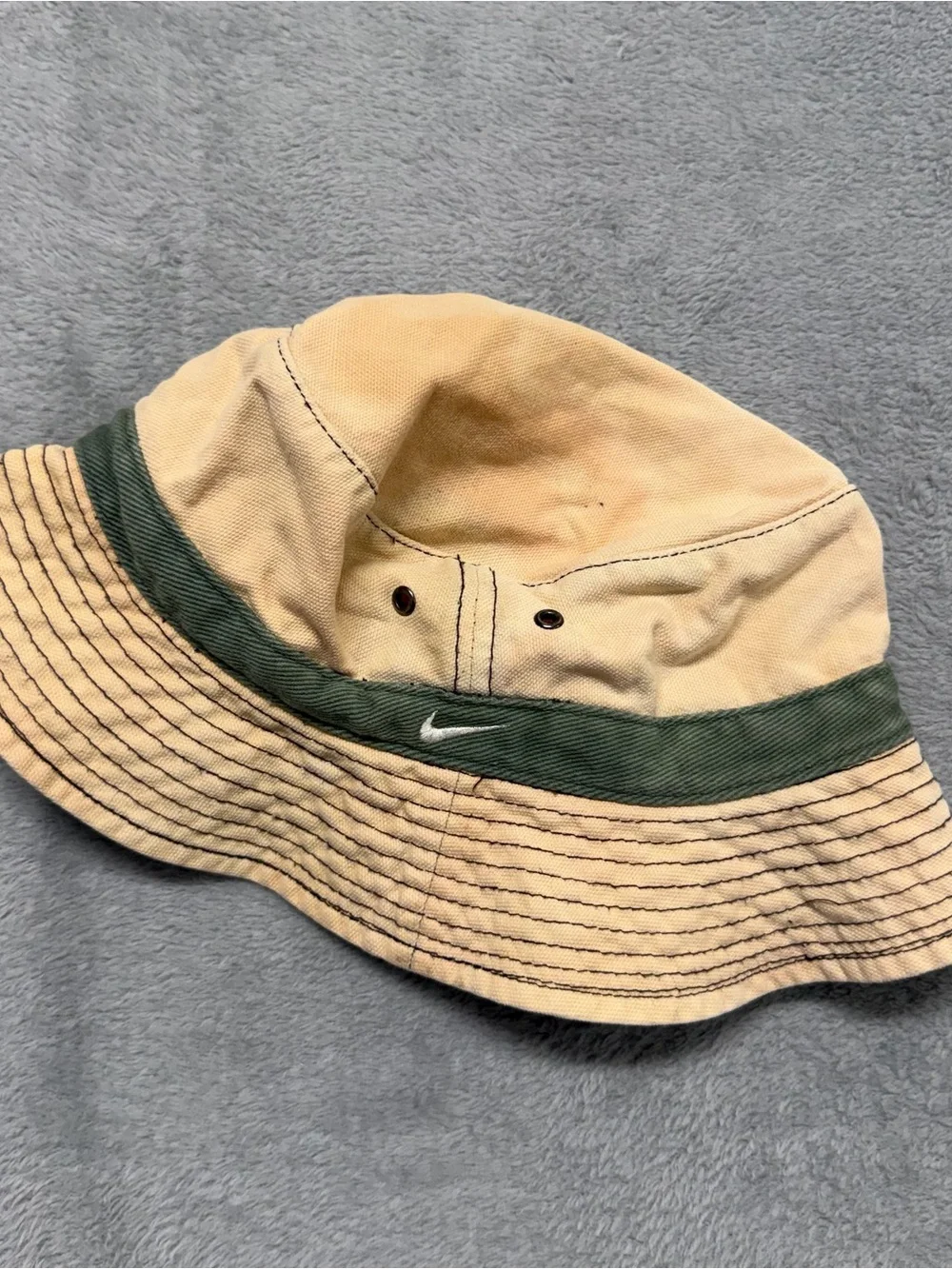 Vintage Nike Tiger Woods Hat Golf Bucket Slam Logo Cap 90s Y2K Tan Green